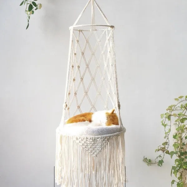 Bohemian Handmade Cat Hammock - 40cm Macrame Cotton Rope Swing