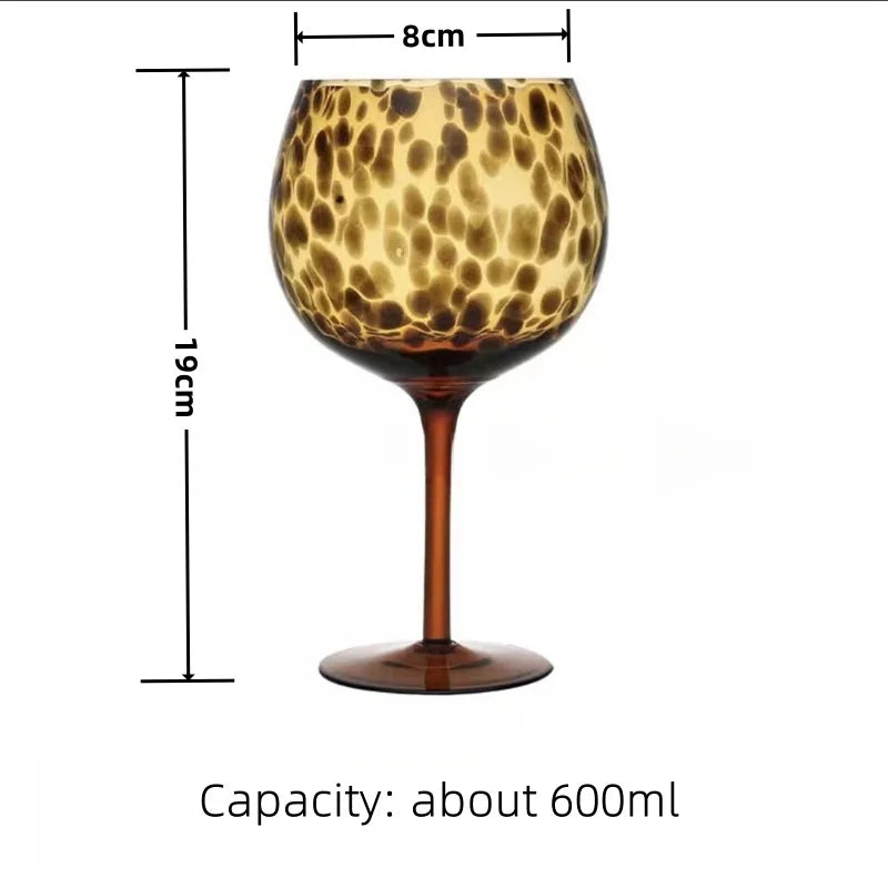 Wine Glass Vintage Leopard Print Glass Cup Burgundy Bordeaux Art Goblet Cocktail Whisky Wine Drinkware Home Kitchen Accessories