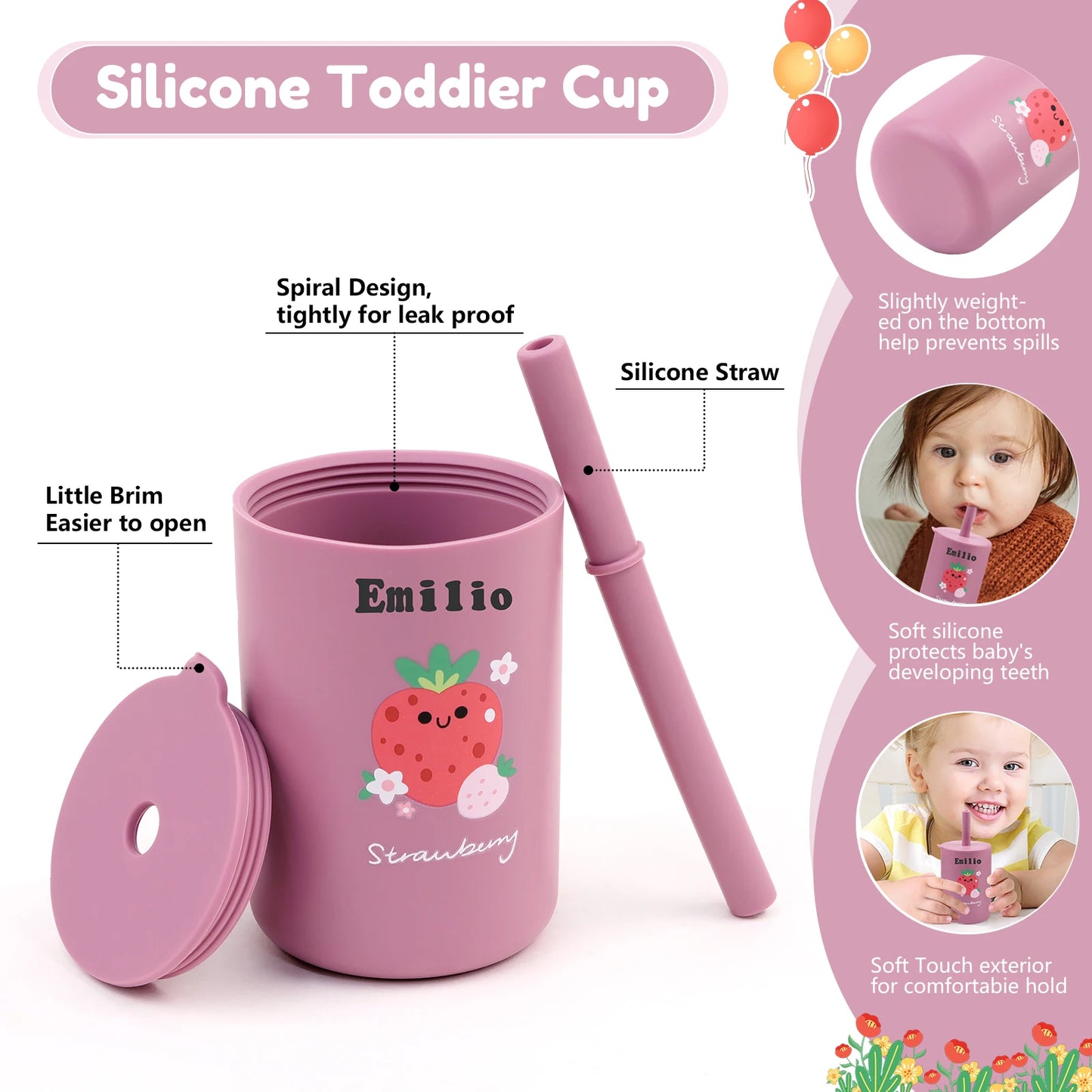 Baby Feeding Drinkware Straw Cup, Baby Learning Feeding Bottles, Anti-Hot Leakproof Silicone Tableware, Toddler Water Bottle