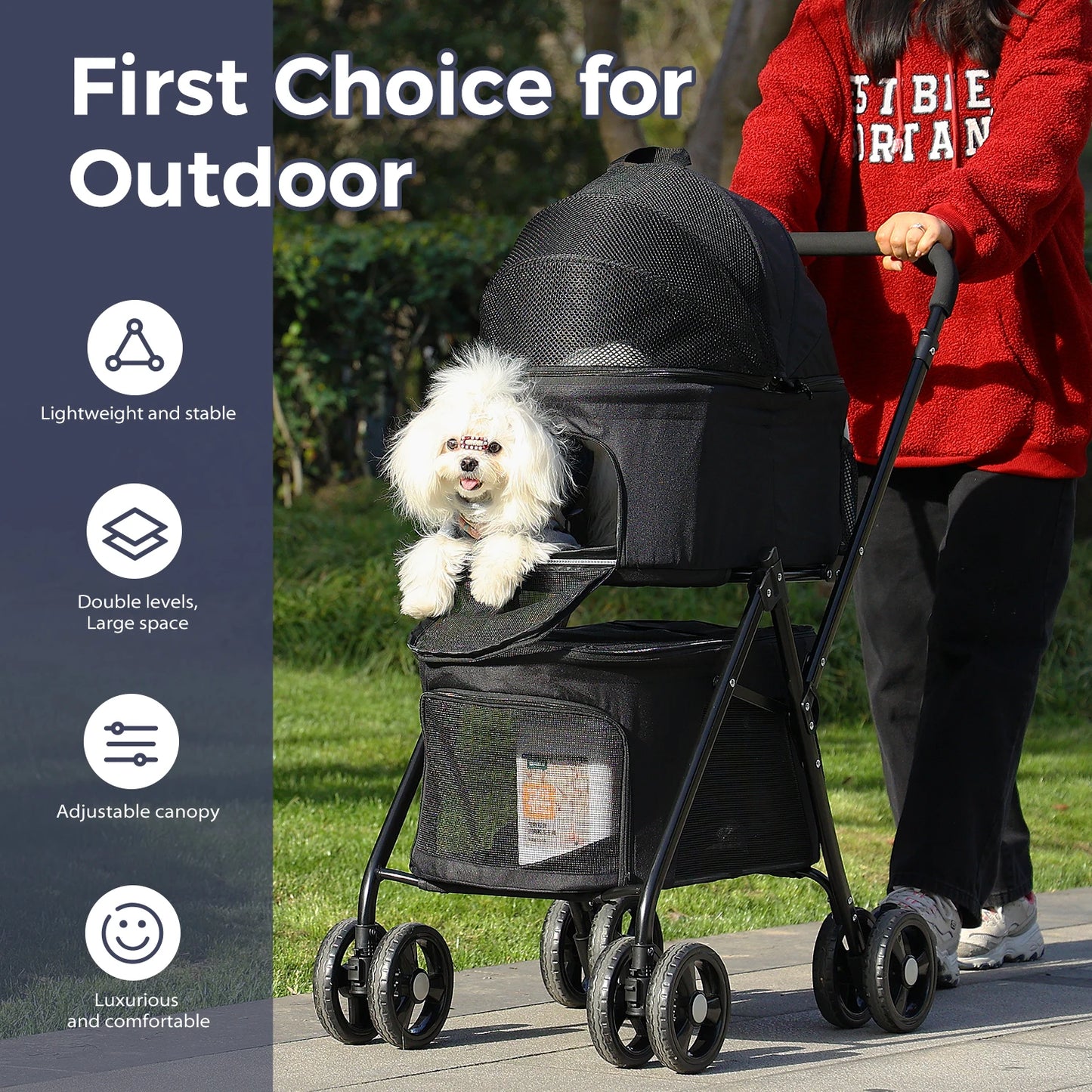 4-Wheel Pet Jogger - All-Terrain Stroller with Storage Basket