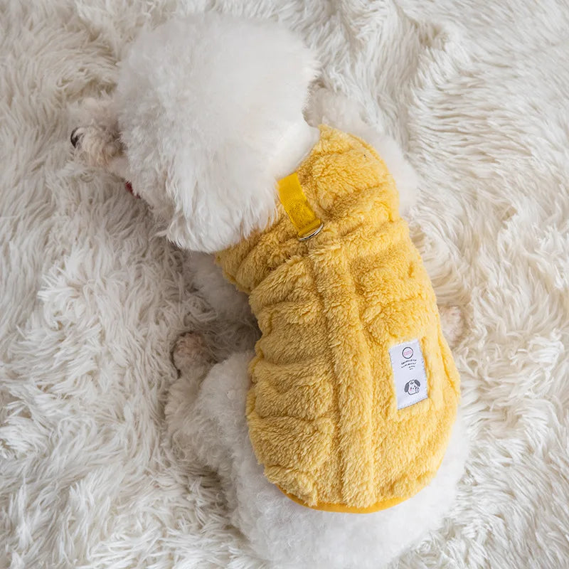Cozy Bear Fleece Vest for Dogs & Cats - Winter Pet Apparel with Leash Buckle