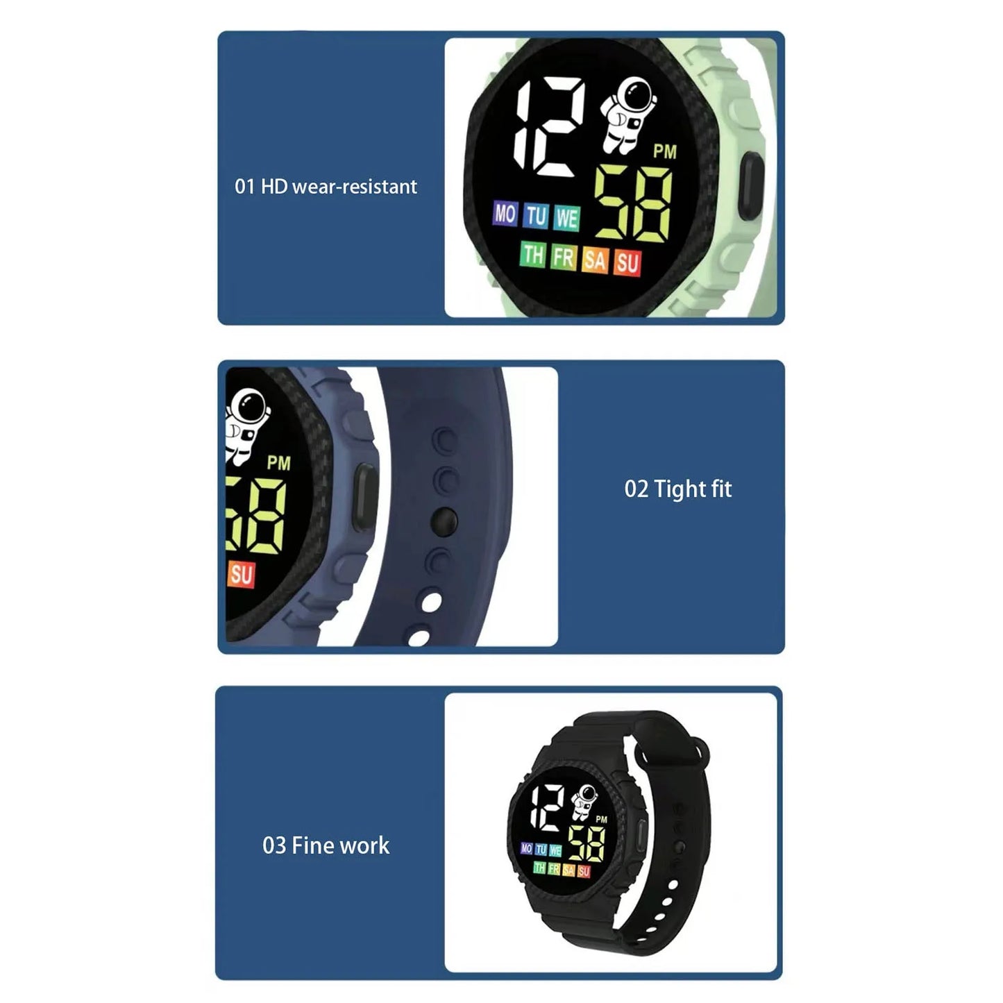Digital Watch Sports Electronic Watch Waterproof Men'S And Women'S Children'S Outdoor Watch Led Display Multi-Function Digital