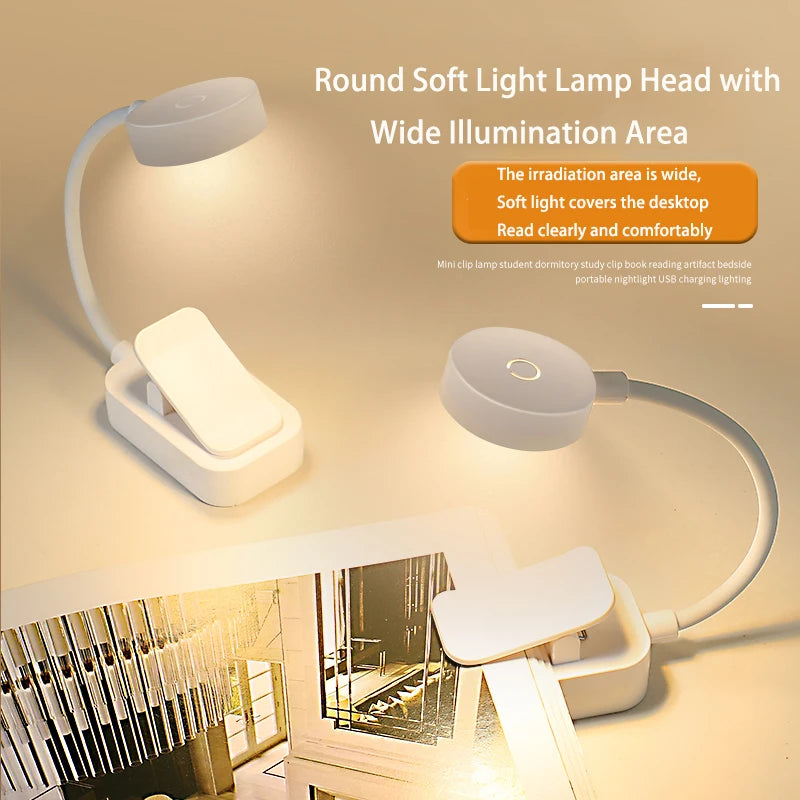 Portable LED Book Lights Eye Protection Night Light Mini 360°Clip-On Desk Reading Battery Lamp
