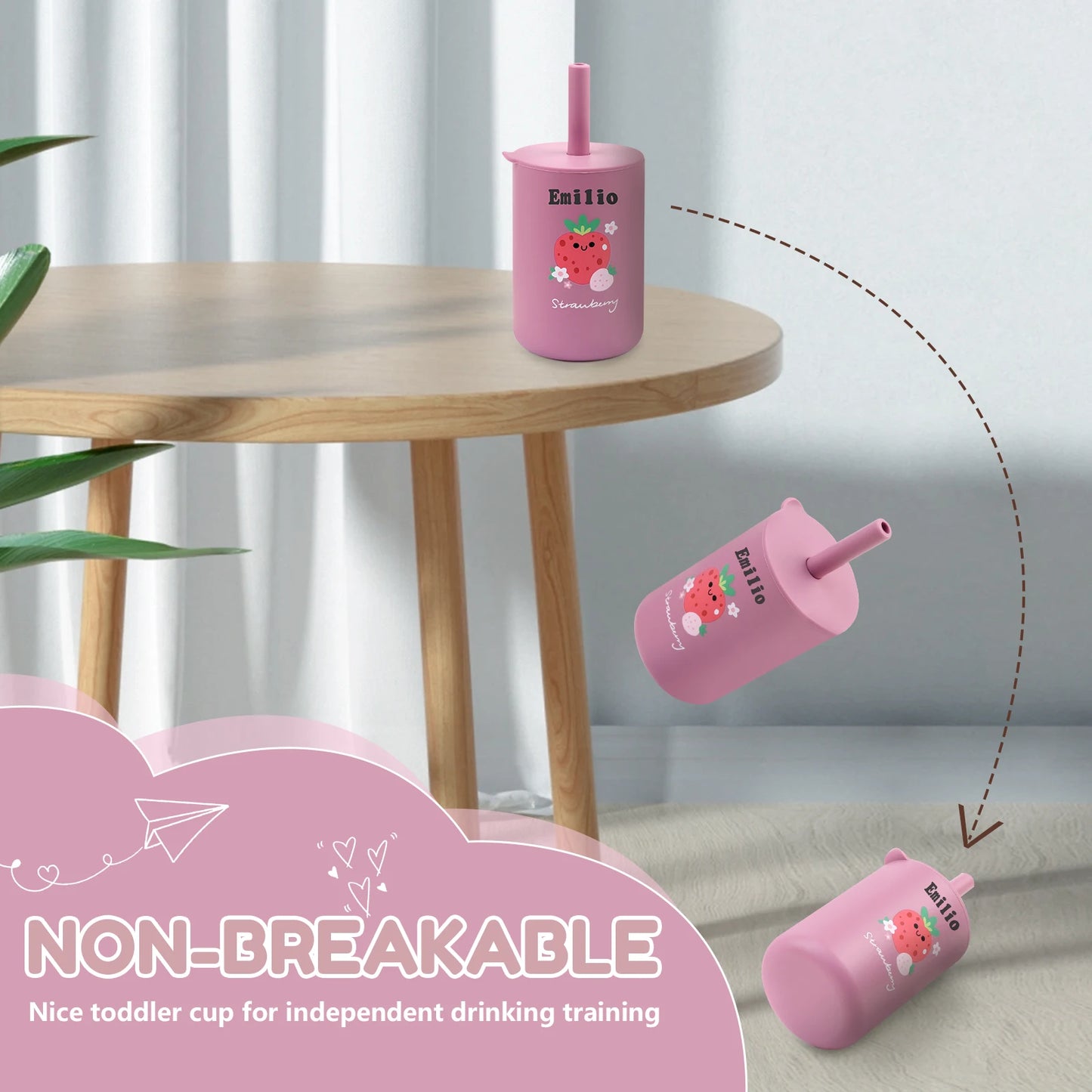 Baby Feeding Drinkware Straw Cup, Baby Learning Feeding Bottles, Anti-Hot Leakproof Silicone Tableware, Toddler Water Bottle
