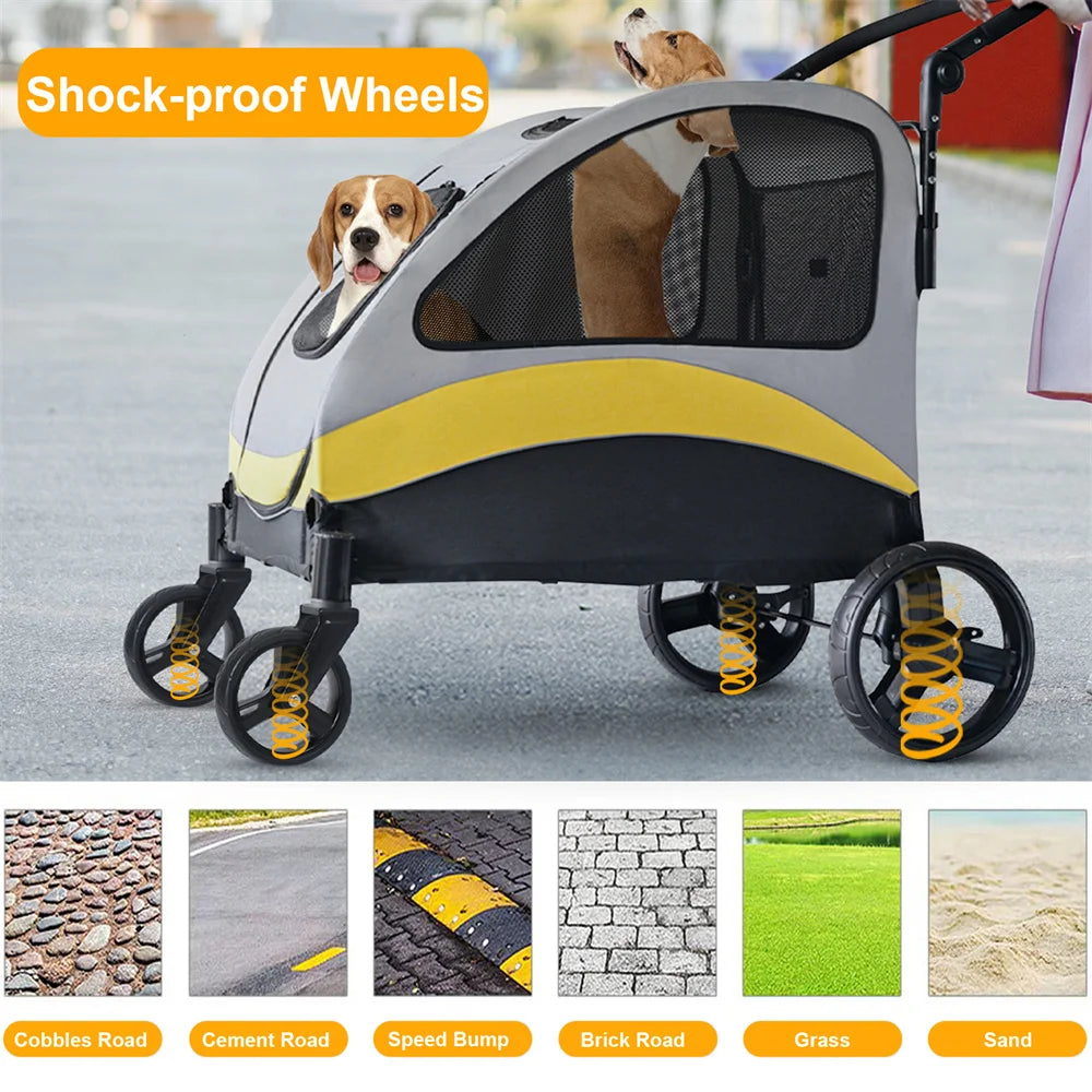 Premium 4-Wheel Dog Stroller - Foldable Pet Jogger for All-Size Dogs