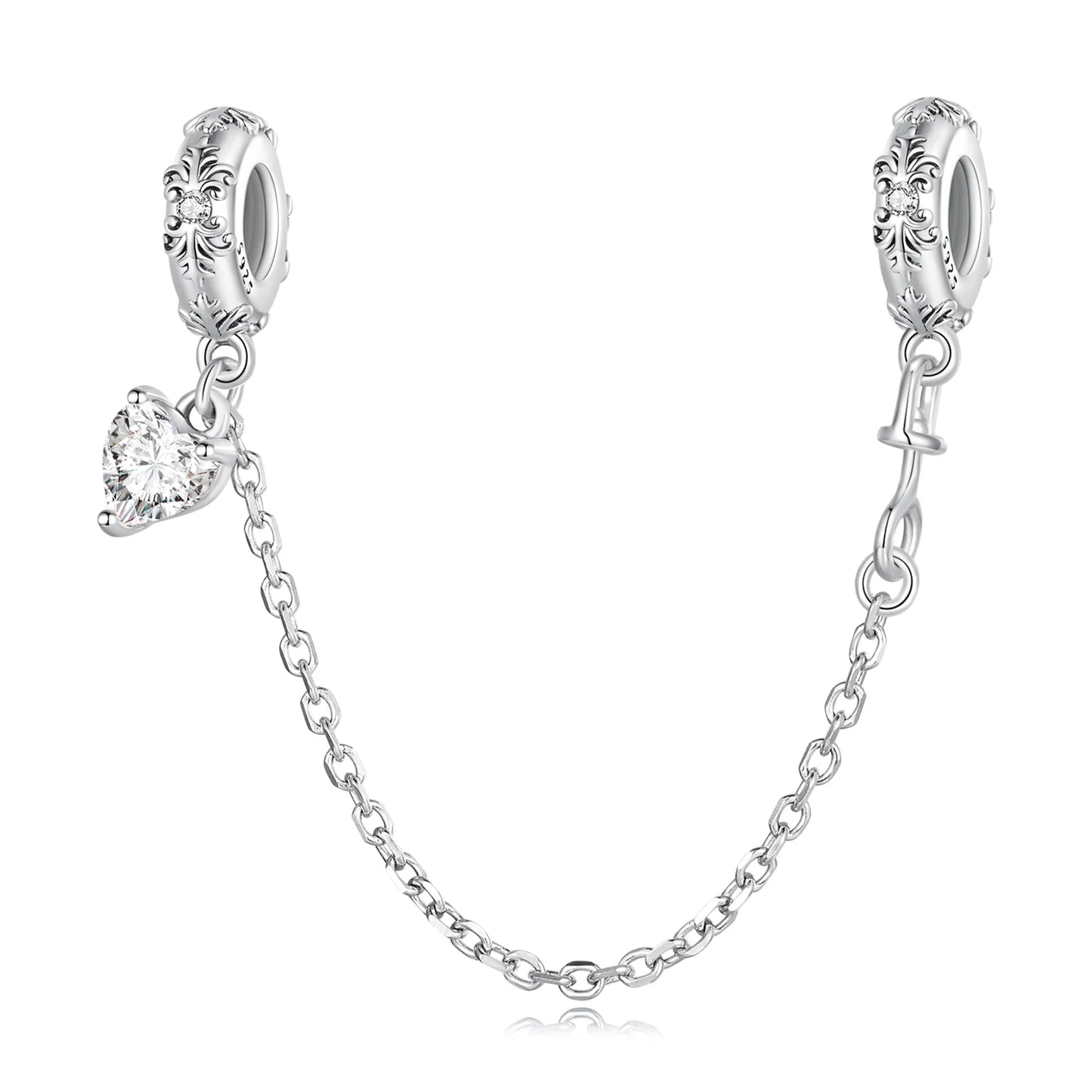 WOSTU 925 Sterling Silver Amimal Safety Chain Heart Key Flower Pendant CZ Charms Stopper Fit Original Bracelet DIY Fine Jewelry