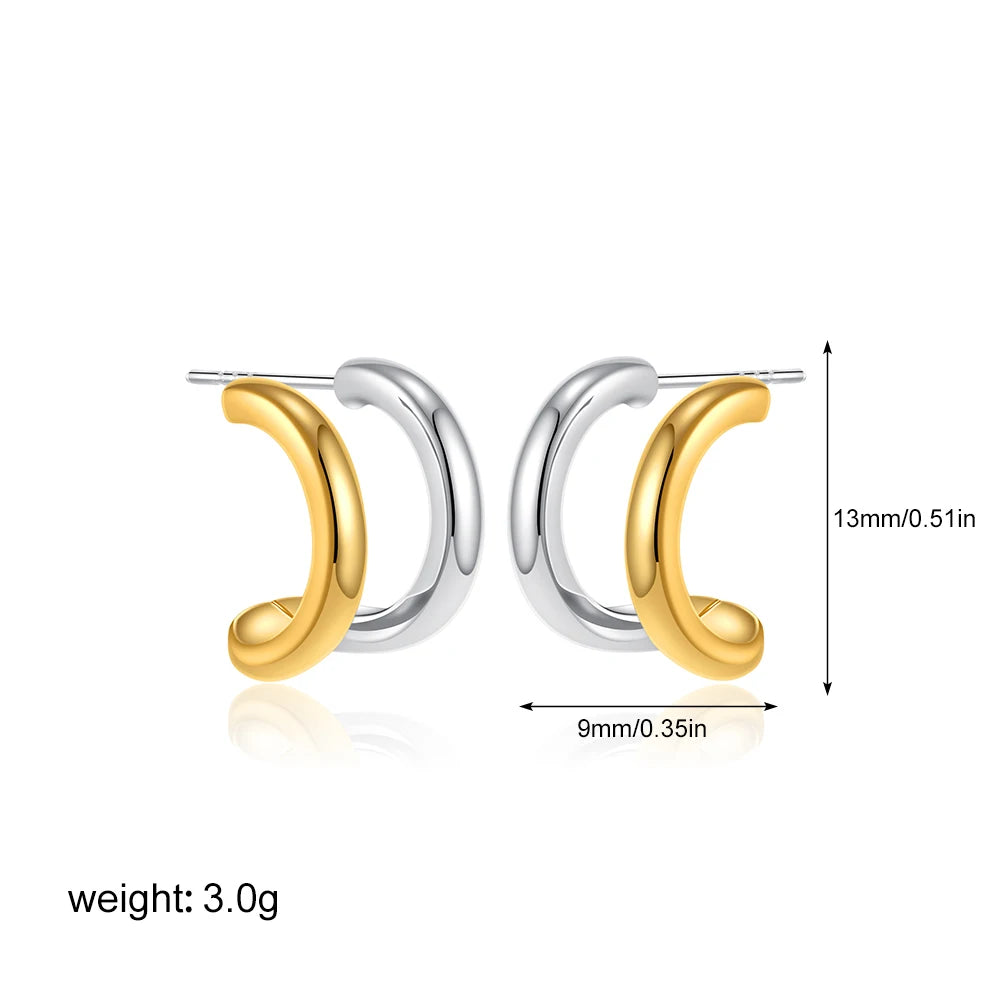 Retro Multi-layer Twist Irregular C Shape Hoop Earrings for Women Girls Gold Color Geometric Ear Buckle Stud Punk Jewelry Gifts
