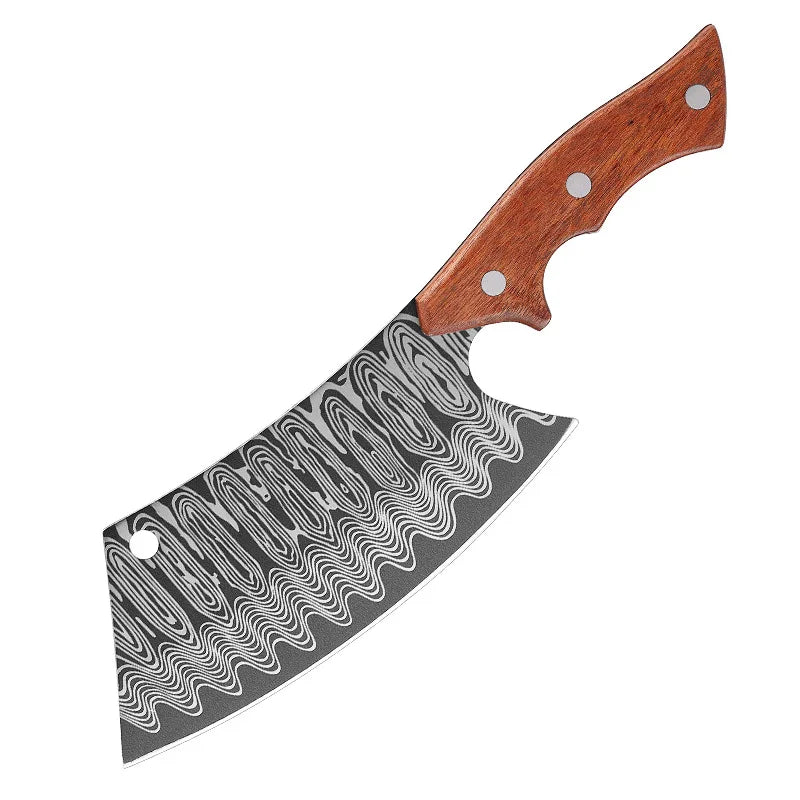 Forged Kitchen Chef Knives Laser Pattern High Carbon Clad Steel Meat Fish Fruit Vegetables Slicing Butcher Cleaver Knife
