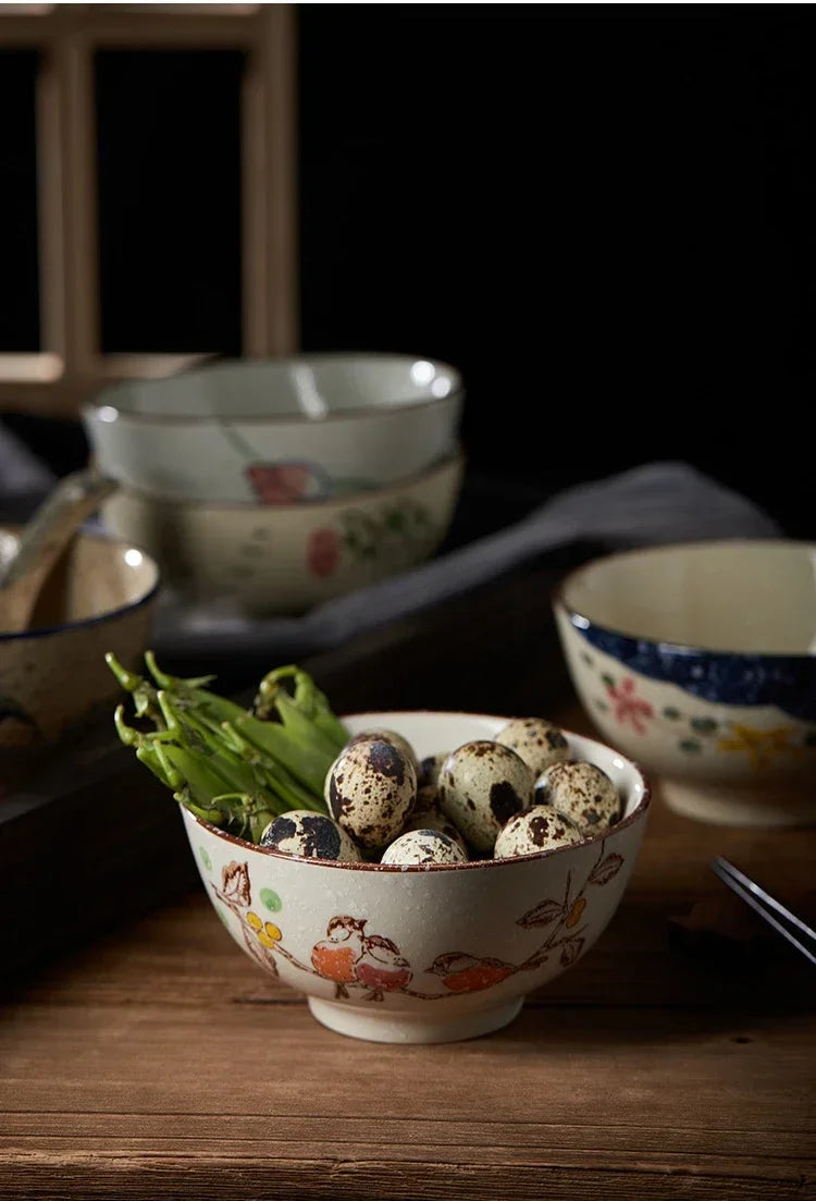 4.5-inch Ceramic Household Rice Bowl Japanese Retro Restaurant Home Tableware Eating Dishes Soup Bowl