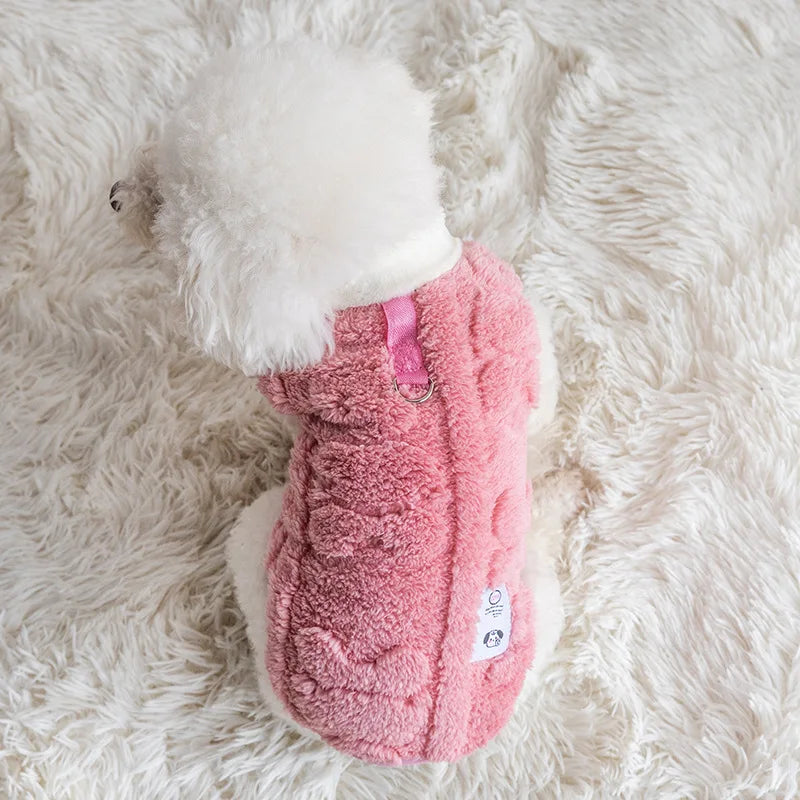 Cozy Bear Fleece Vest for Dogs & Cats - Winter Pet Apparel with Leash Buckle