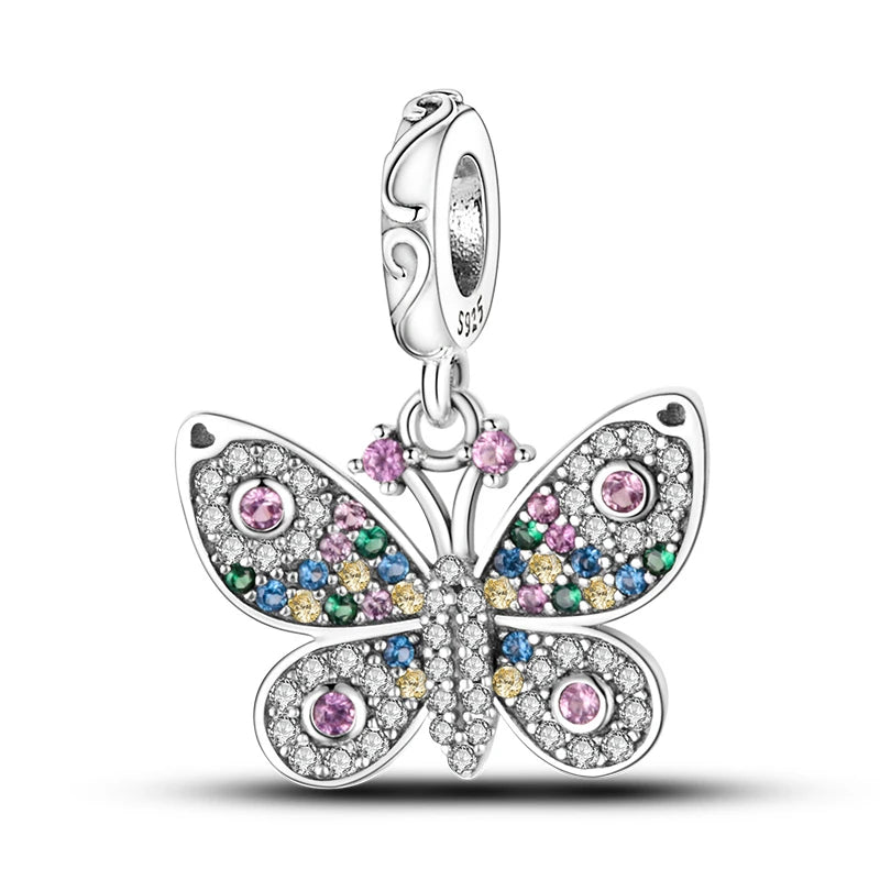 925 Silver Plating Colorful Butterfly Insect Animal Charms Beads Sparkling Zircon Fit Qikaola 925 Original Bracelets DIY Jewelry