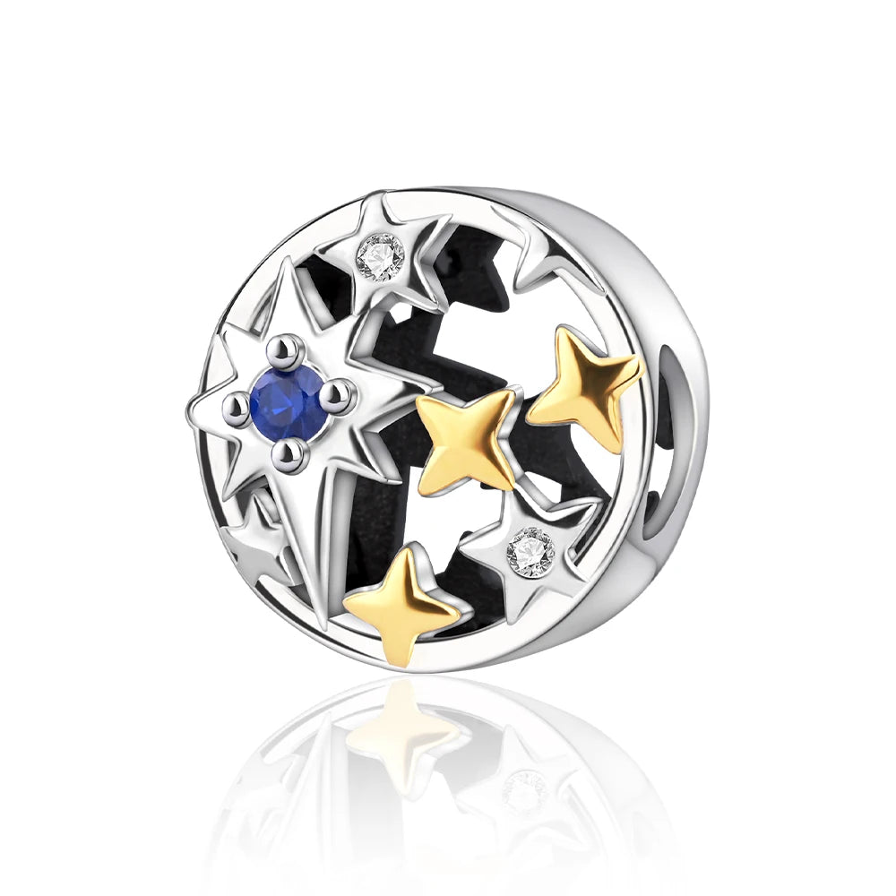 New 925 Sterling Silver Two Tone Golden Sunflower Lucky Stars Charm Fit Bracelet & Necklace Sun Moon Diamond Charm Jewelry DIY