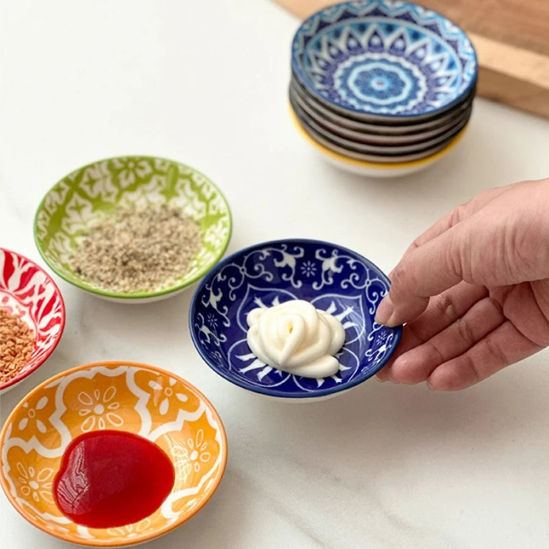 Bohemian Ceramic Sauce Vinegar Dish Plates Seasoning Dish Barbecue Dipped Sashimi Sushi Soy Snack Fruit Dessert Plates Tableware