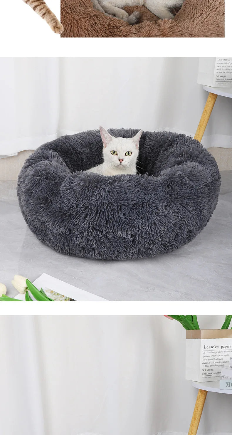 Winter Plush Pet Nest - Washable Round Bed for Cats and Dogs