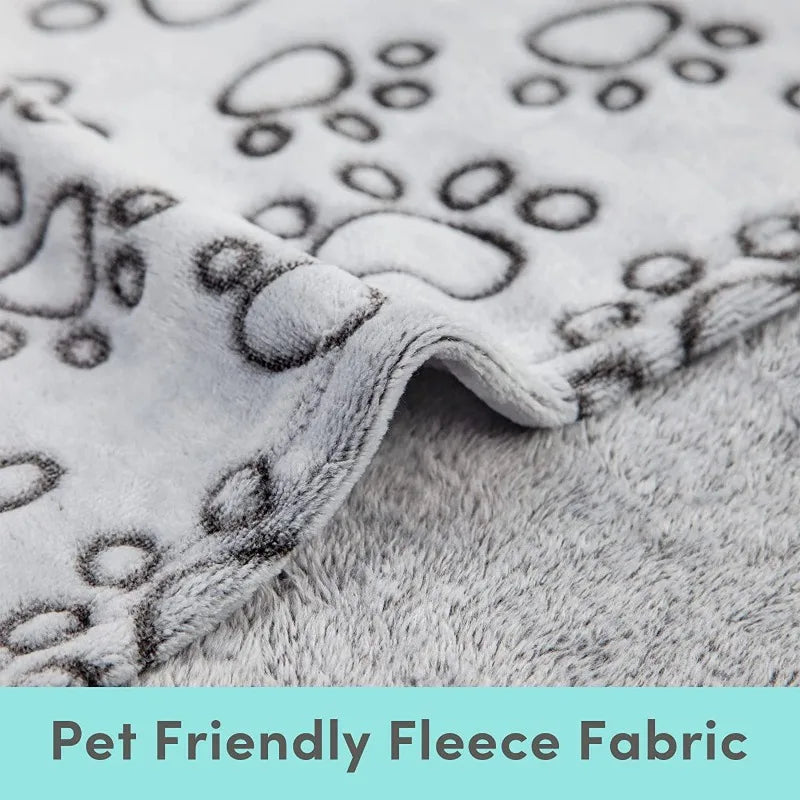 Paws Pattern Pet Blanket - Soft Fluffy Travel Mat & Bed for Cats and Dogs