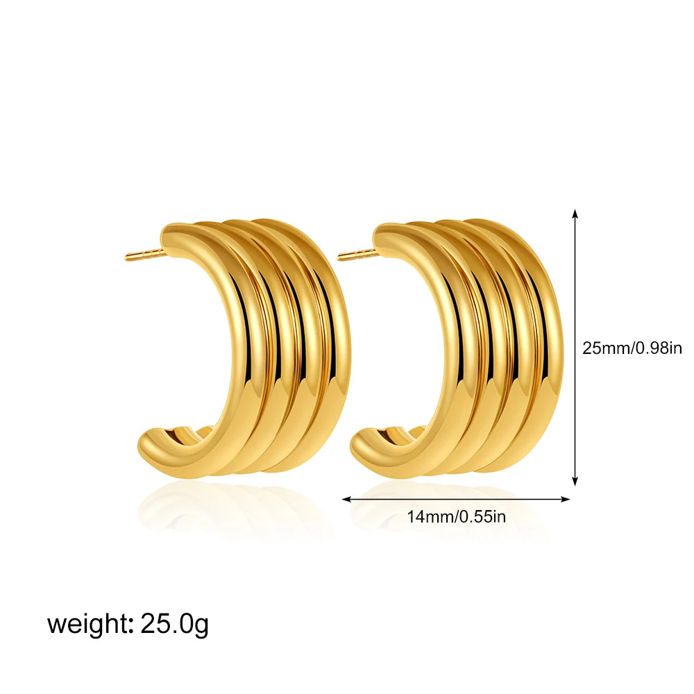 Retro Multi-layer Twist Irregular C Shape Hoop Earrings for Women Girls Gold Color Geometric Ear Buckle Stud Punk Jewelry Gifts