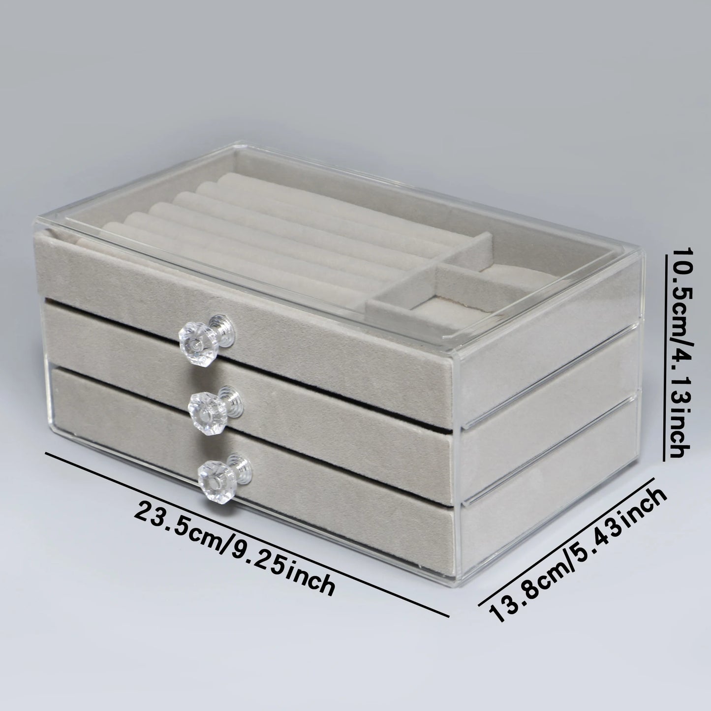 3-Layer Flannel Jewelry Box with Drawers – Earrings, Necklaces & Rings Organizer