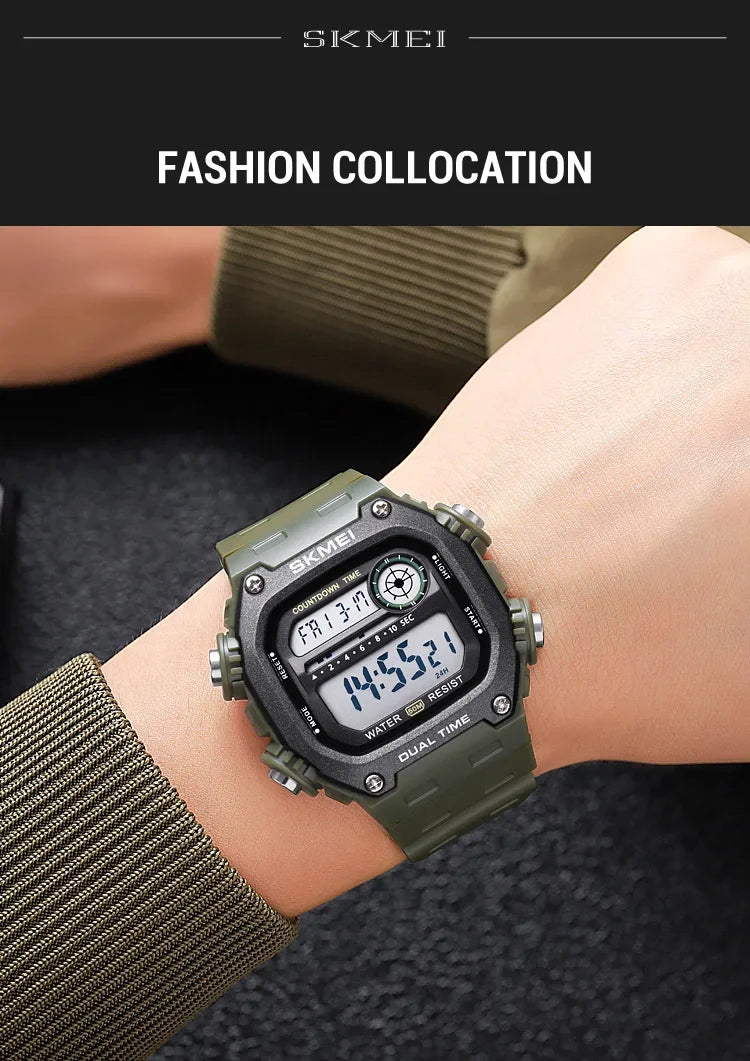 SKMEI 2126 Digital Countdown Sports Watches for Men LED Display Waterproof Stopwatch Mens Wristwatch Alarm Clock montre homme