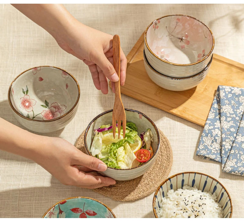 Japanese Style Ceramic Bowl Household Round Tableware Lunch Rice Milk Oats Vegetable Fruit Breakfast Bowls Personal Items