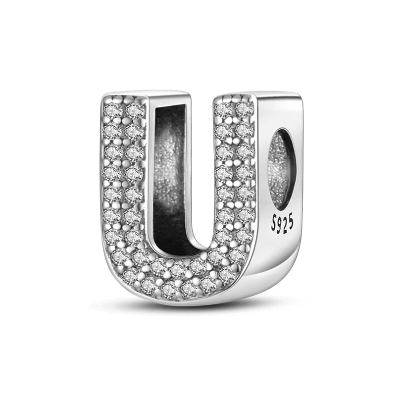 Charms 925 Silver Plated 26 Alphabet Letters Charms Beads Fit 3mm 925 Original Bracelets Fine DIY Birthday Jewelry Gifts