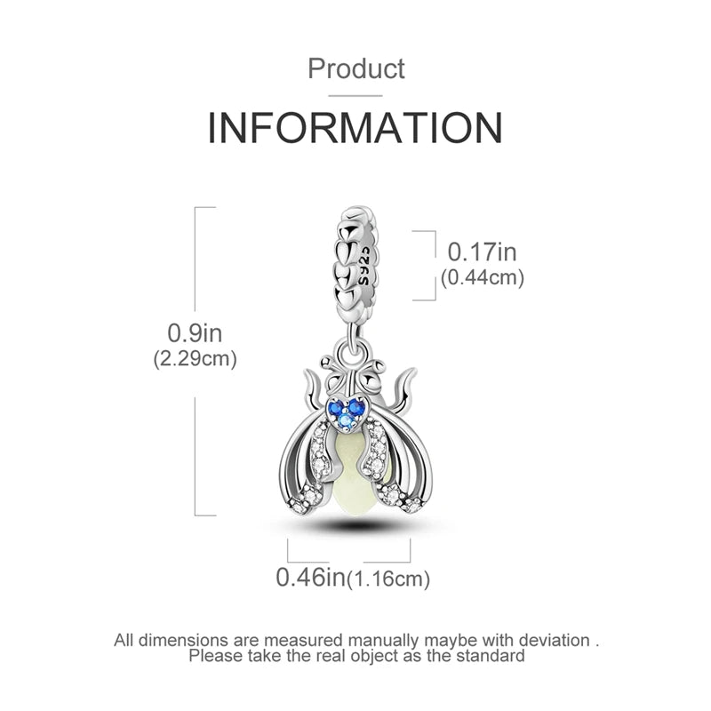 100% 925 Sterling Silver Creative Blue Luminous Firefly Charms Pendants Fit Qikaola 925 Original Bracelets DIY Birthday Jewelry