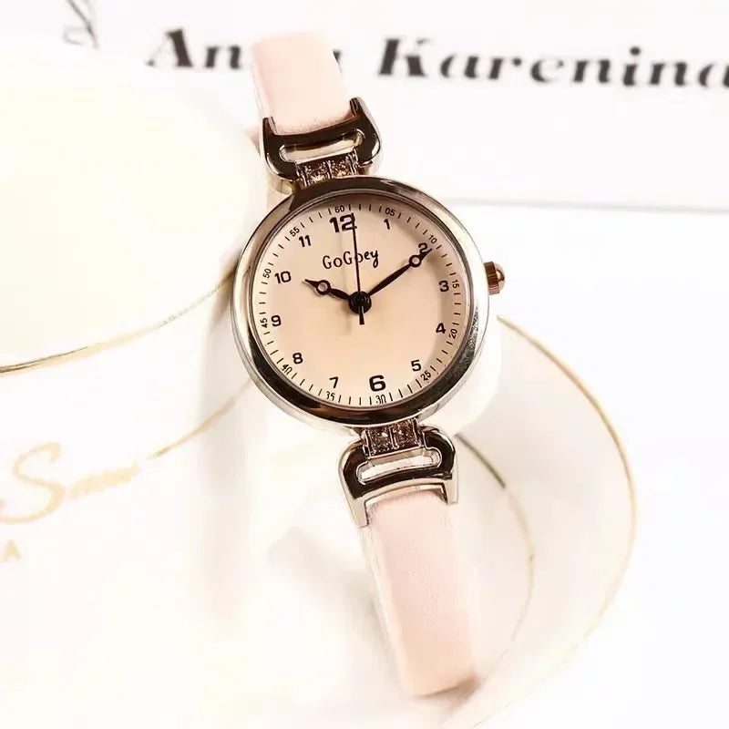 Retro High-end Round Dial Quartz Watches for Women PU Leather Strap Wristwatches Fashion Simple Temperament Girls Watch Gifts