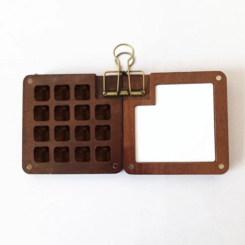 Empty Wooden Watercolor Palette Portable Mini Travel