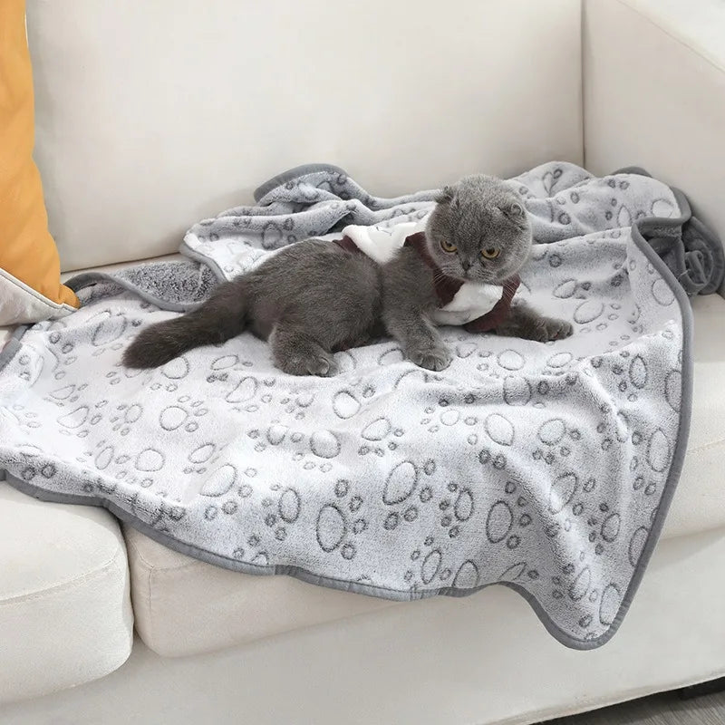 Paws Pattern Pet Blanket - Soft Fluffy Travel Mat & Bed for Cats and Dogs