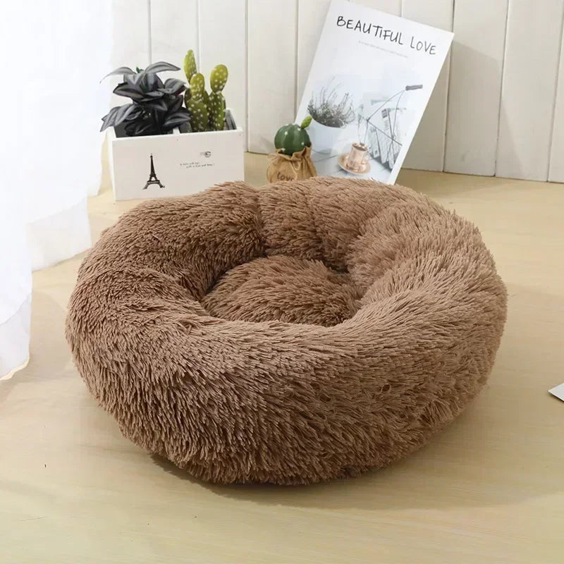 Self-Warming Round Pet Bed - Plush, Non-Slip Mat for Cats & Dogs