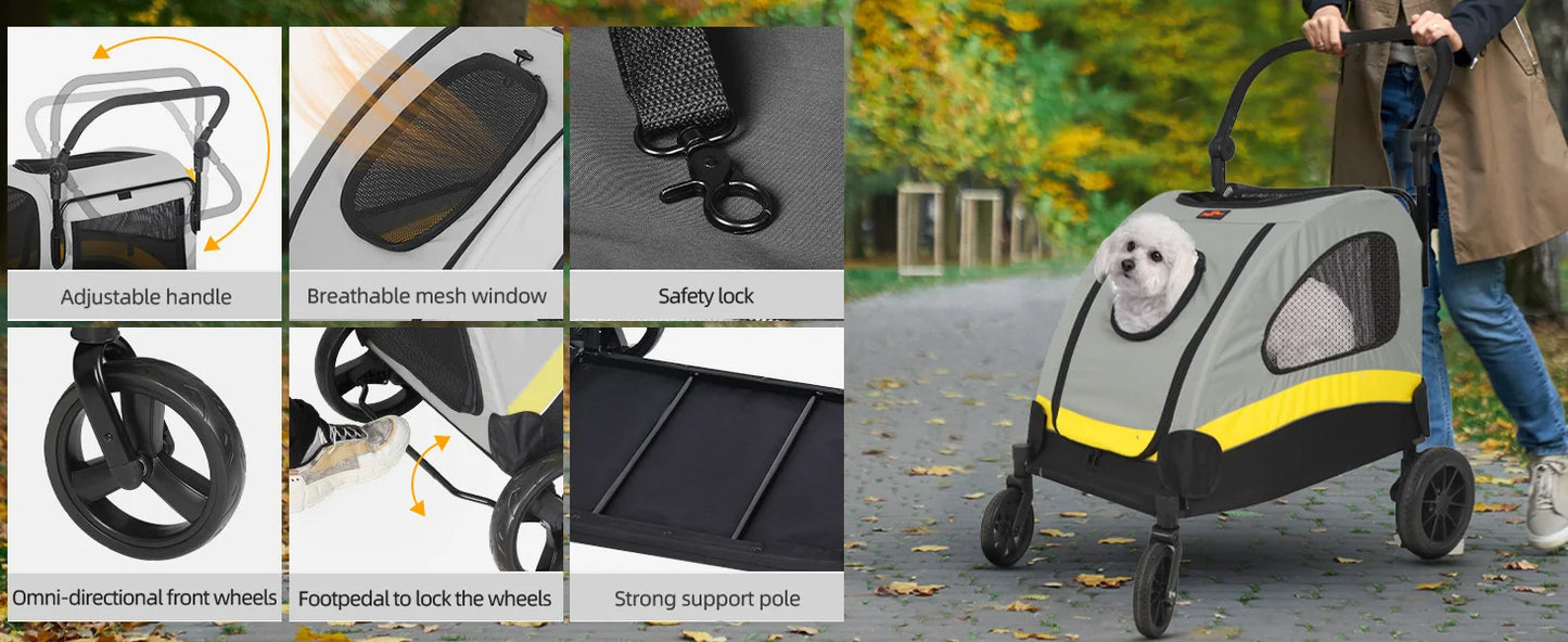 Premium 4-Wheel Dog Stroller - Foldable Pet Jogger for All-Size Dogs