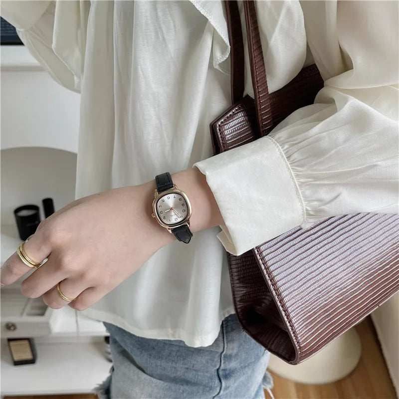 Simple Retro Exam Watch Female Student Art School Style Fashion Leather Band Wristwatch for Women Reloj Mujer Dropshipping