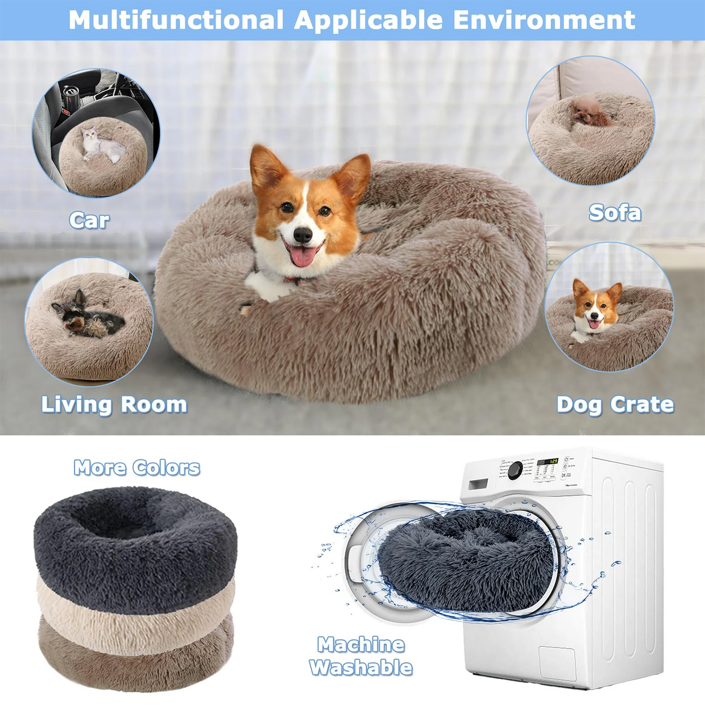 40-90cm Round Plush Pet Bed - Winter Warm Dog & Cat Bed for Medium-Large Pets