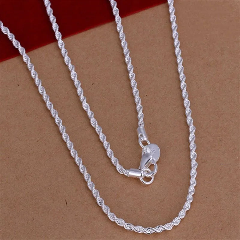 16-24inch For Women Men Beautiful Fashion 925 Sterling Silver Charm 4MM Rope Chain Necklace Fit Pendant High Quality Jewelry