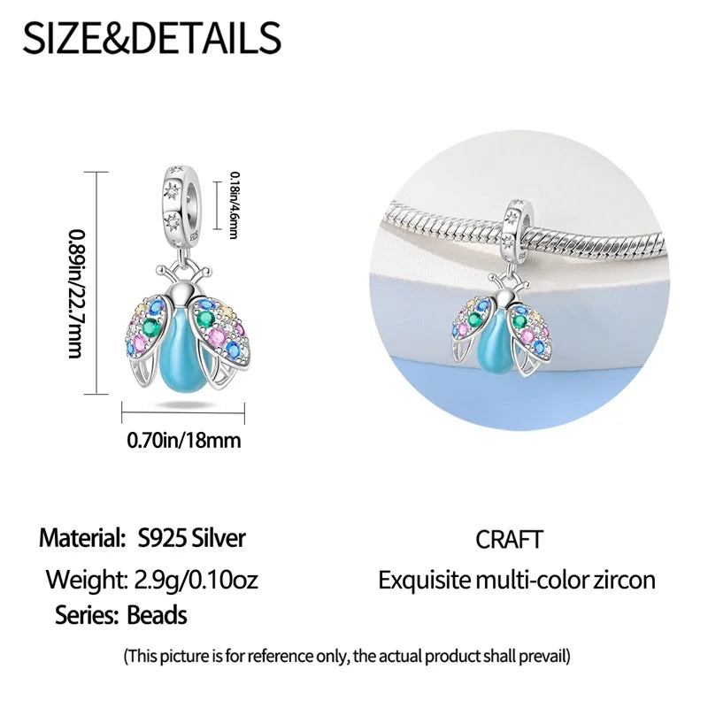 100% 925 Sterling Silver Creative Blue Luminous Firefly Charms Pendants Fit Qikaola 925 Original Bracelets DIY Birthday Jewelry