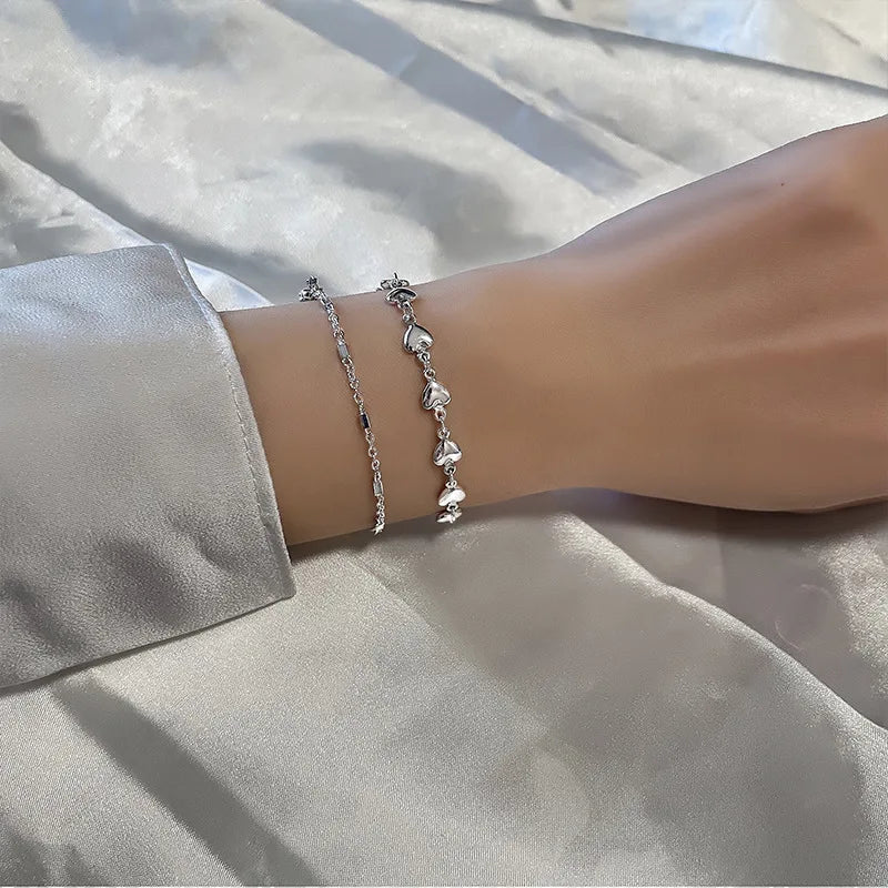 VENTFILLE 925 Silver Diamond-Studded Butterfly Bracelet Women's Fashion Temperament Flower Adjustable Bracelet