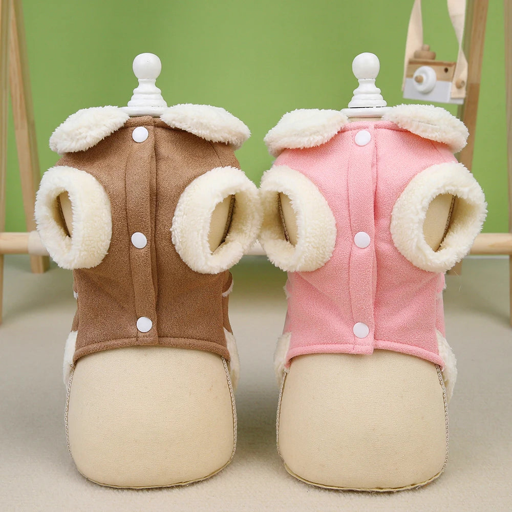 Cozy Winter Dog Jacket with Bow - Warm Plush Coat for Small Dogs
