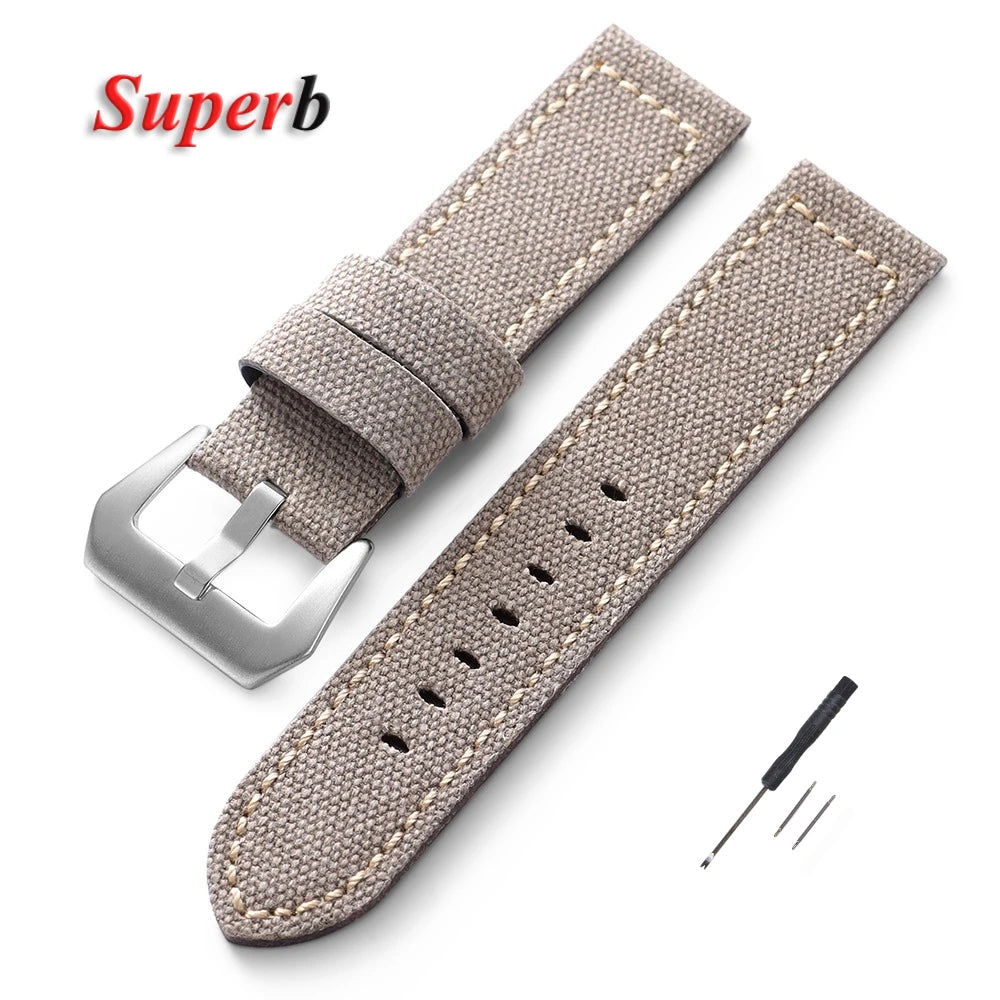 Canvas Leather Watchband for Panerai 20 22 24mm Black Brown Denim Thick Retro Strap Military Watchband Men Women Wristbelt