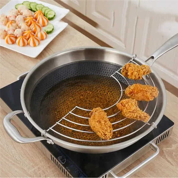 Stainless Steel Mesh Frying Basket with BBQ Tongs Set Oil Drainage Rack Perfect for Deep Frying and Grilling Safe Kitchen Tool
