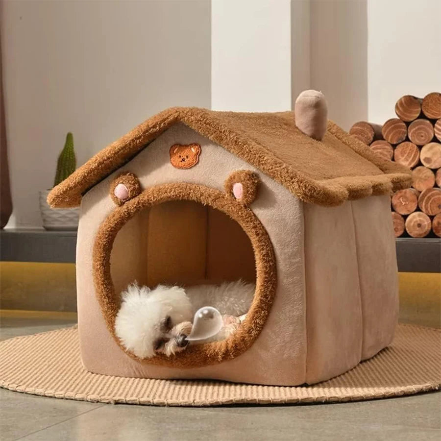 Foldable Pet Cave Bed - Removable & Washable for Cats and Small Dogs