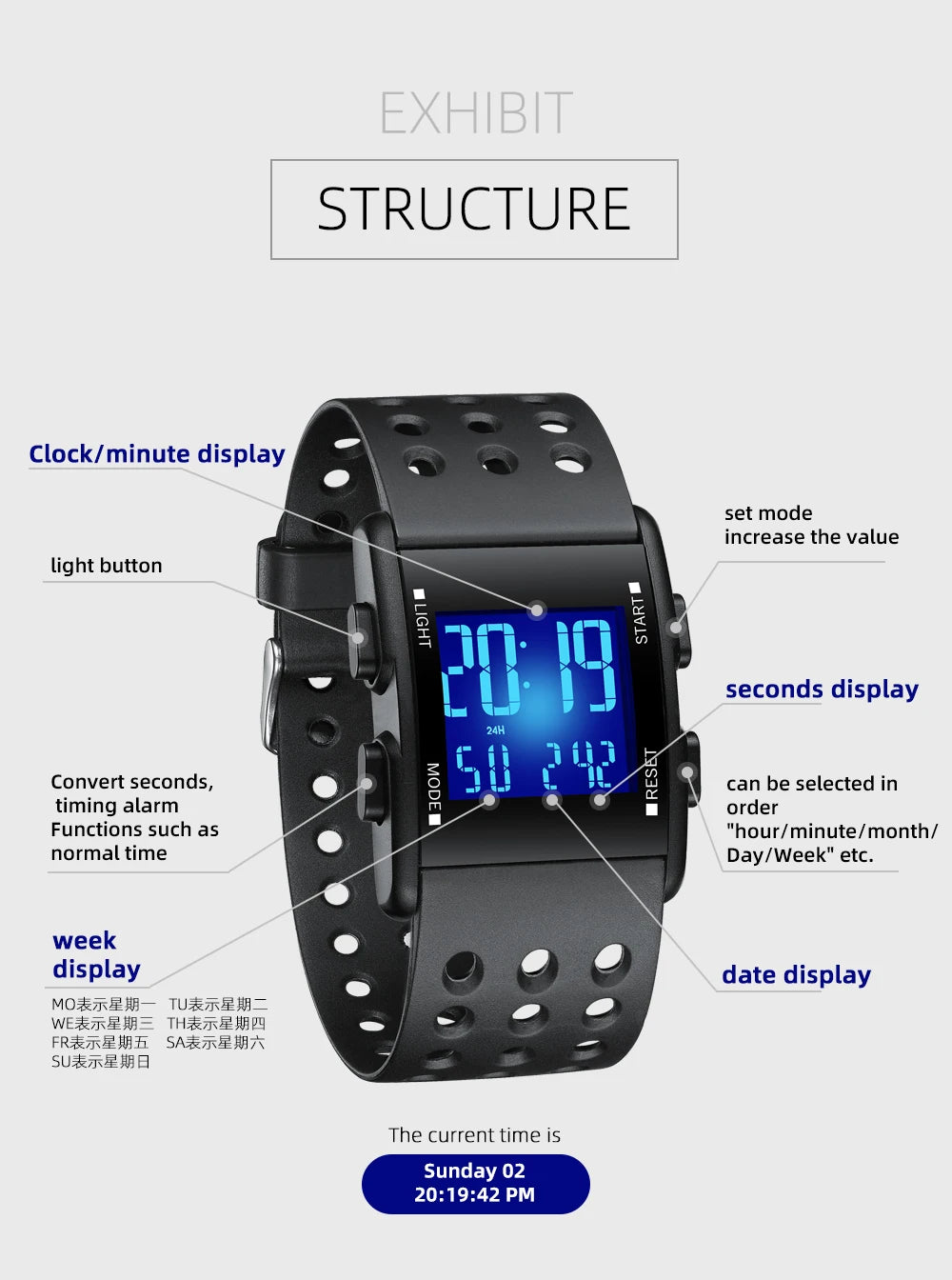 addies Fashion Sports Digital Watch for Men Waterproof Chrono Electronic Mens Wristwatches Multifunctional watch Reloj Hombre