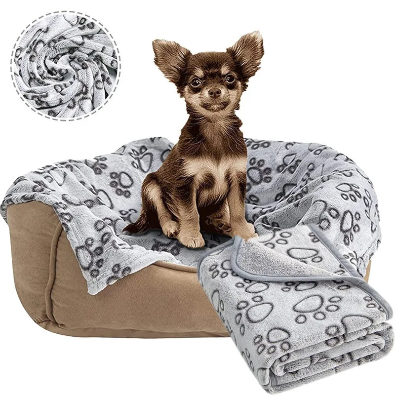 Paws Pattern Pet Blanket - Soft Fluffy Travel Mat & Bed for Cats and Dogs