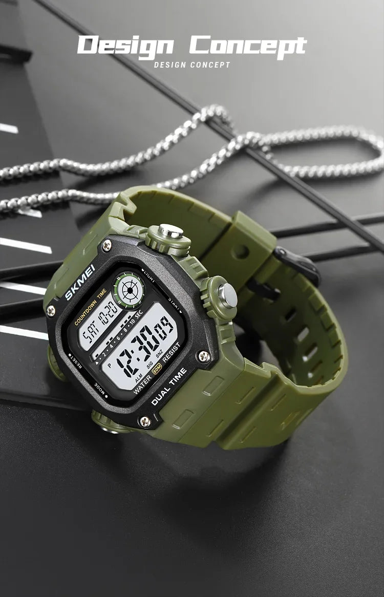 SKMEI 2126 Digital Countdown Sports Watches for Men LED Display Waterproof Stopwatch Mens Wristwatch Alarm Clock montre homme