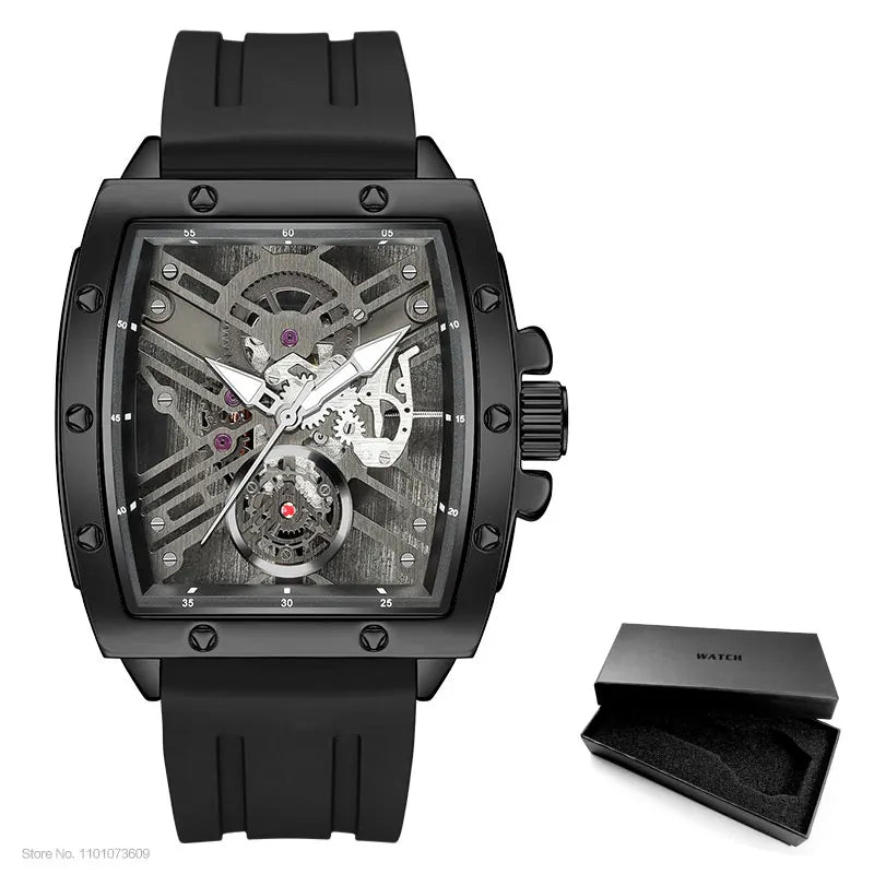 MEGIR & RUIMAS Quartz Watches for Men Military Sport Silicone Strap Wristwatch Tonneau Dial 3atm Waterproof Luminous Hands 310