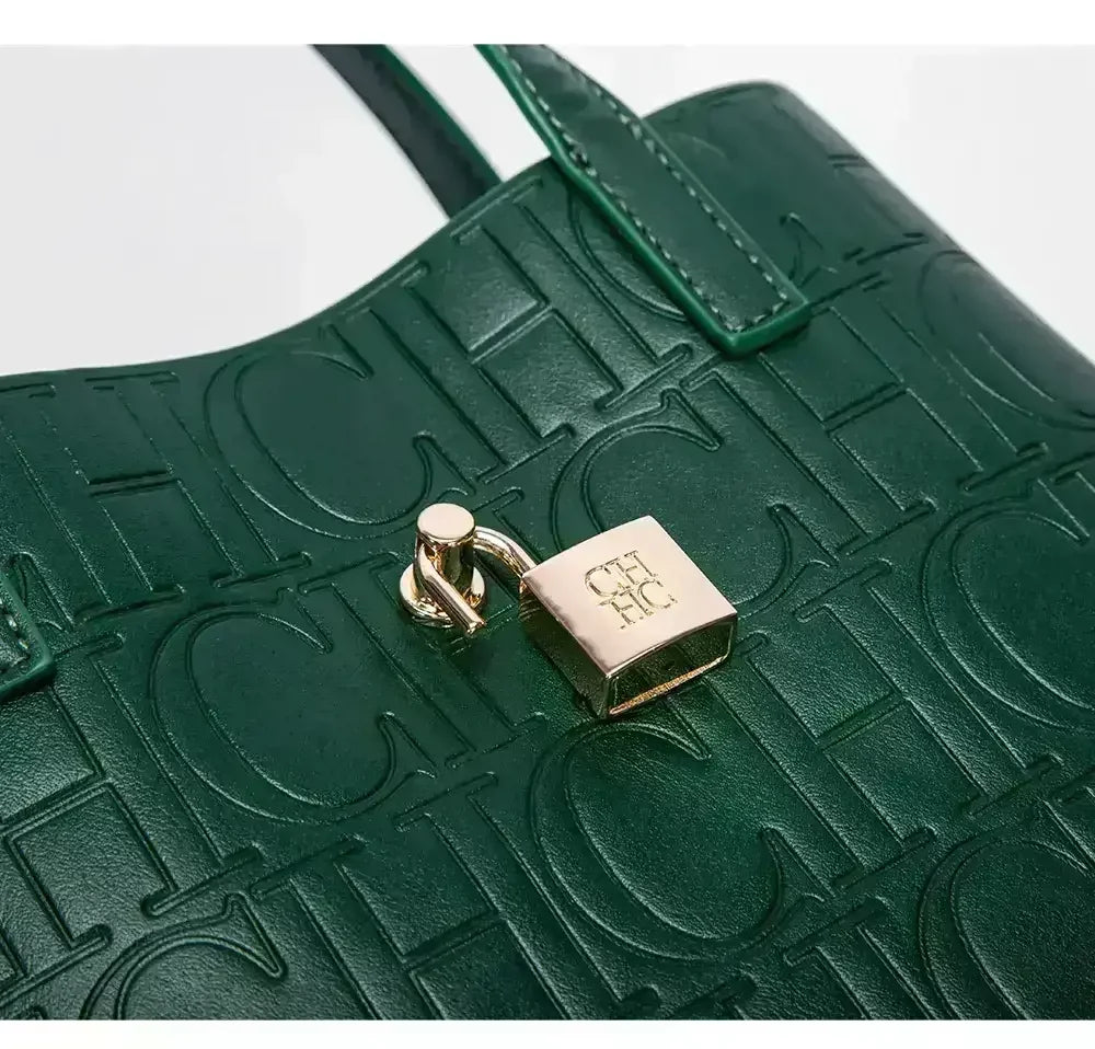 CH Large Capacity Handbag Luxury Brand Temperament Letter Print with Lock Design 2025 Trendy Women's Crossbody Bag