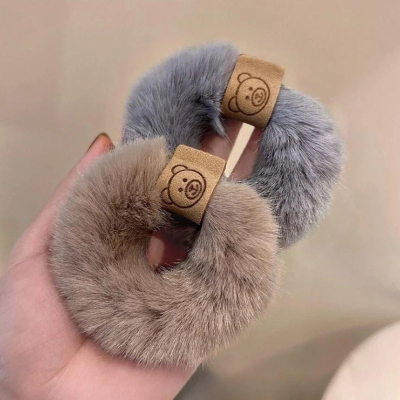 Korean Plush Bear Scrunchies - High Elastic Hair Ties