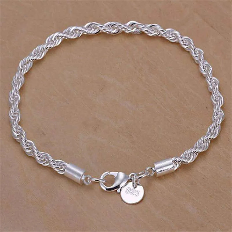 16-24inch For Women Men Beautiful Fashion 925 Sterling Silver Charm 4MM Rope Chain Necklace Fit Pendant High Quality Jewelry