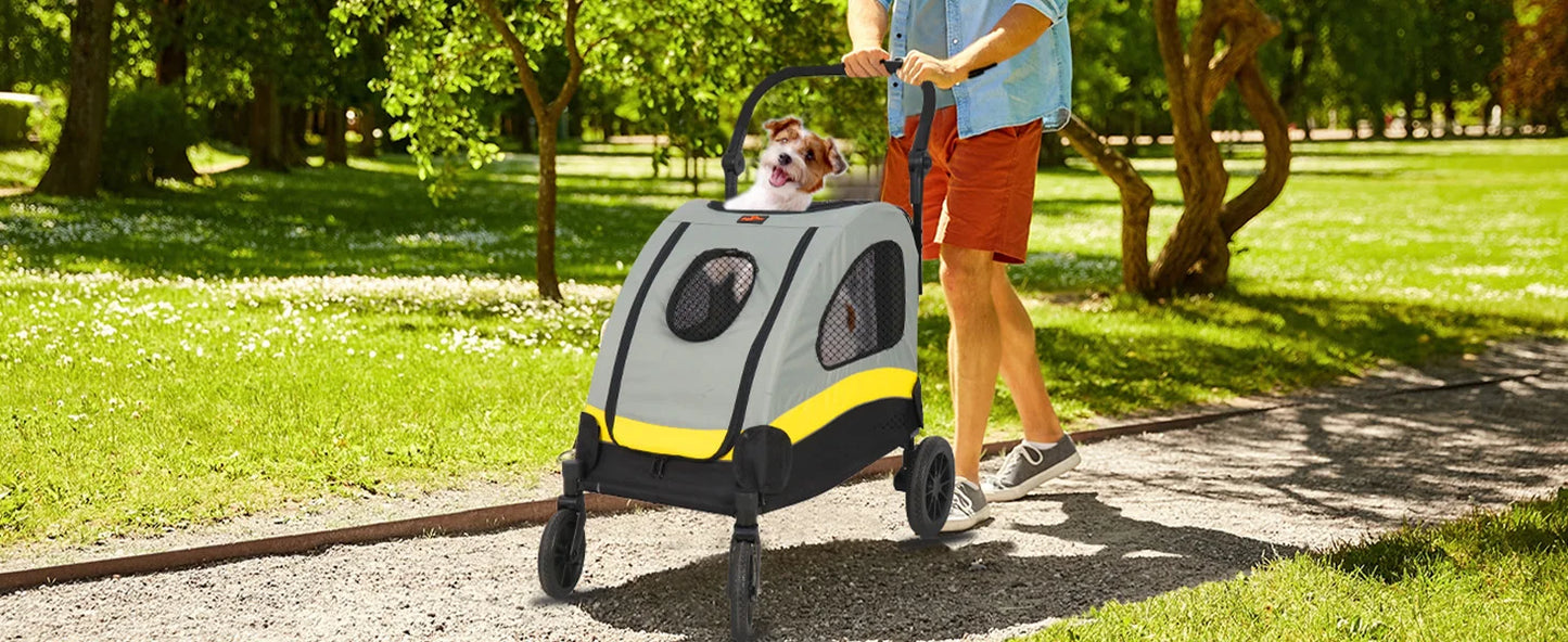 Premium 4-Wheel Dog Stroller - Foldable Pet Jogger for All-Size Dogs