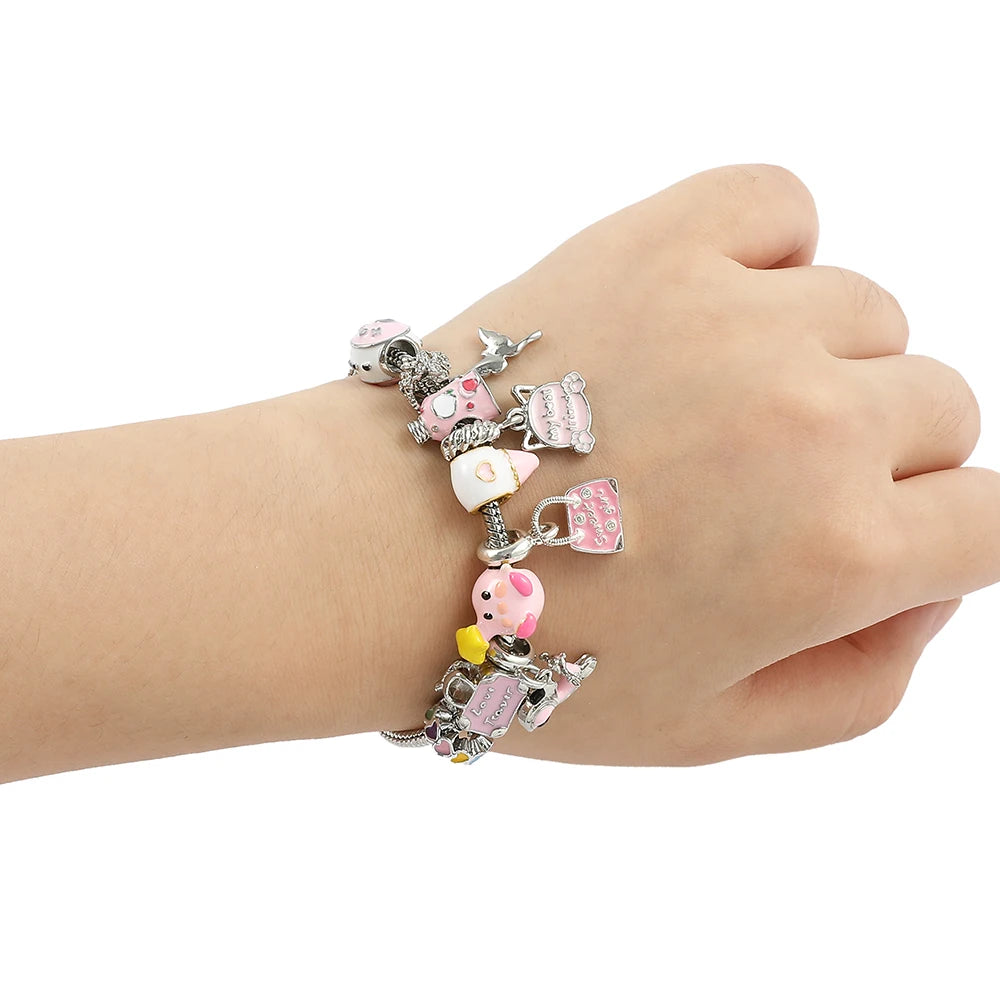 Kawaii Kirby Anime Bracelet – Pink Pendant Snake Chain Bangle