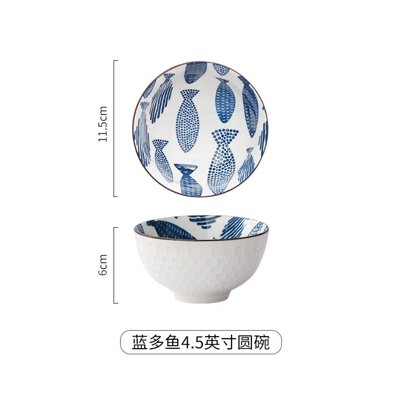 Japanese Ceramic Tableware Underglaze Color Dishes Rice Bowl