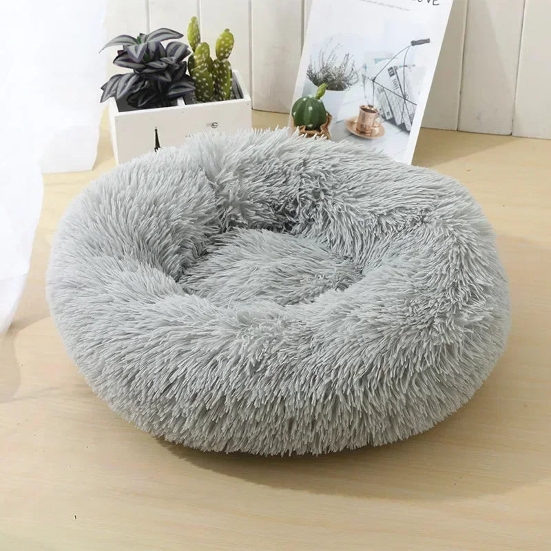 Self-Warming Round Pet Bed - Plush, Non-Slip Mat for Cats & Dogs